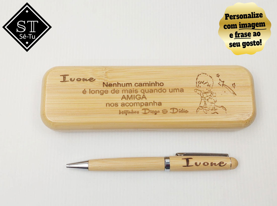 Caneta com caixa Madeira Amizade